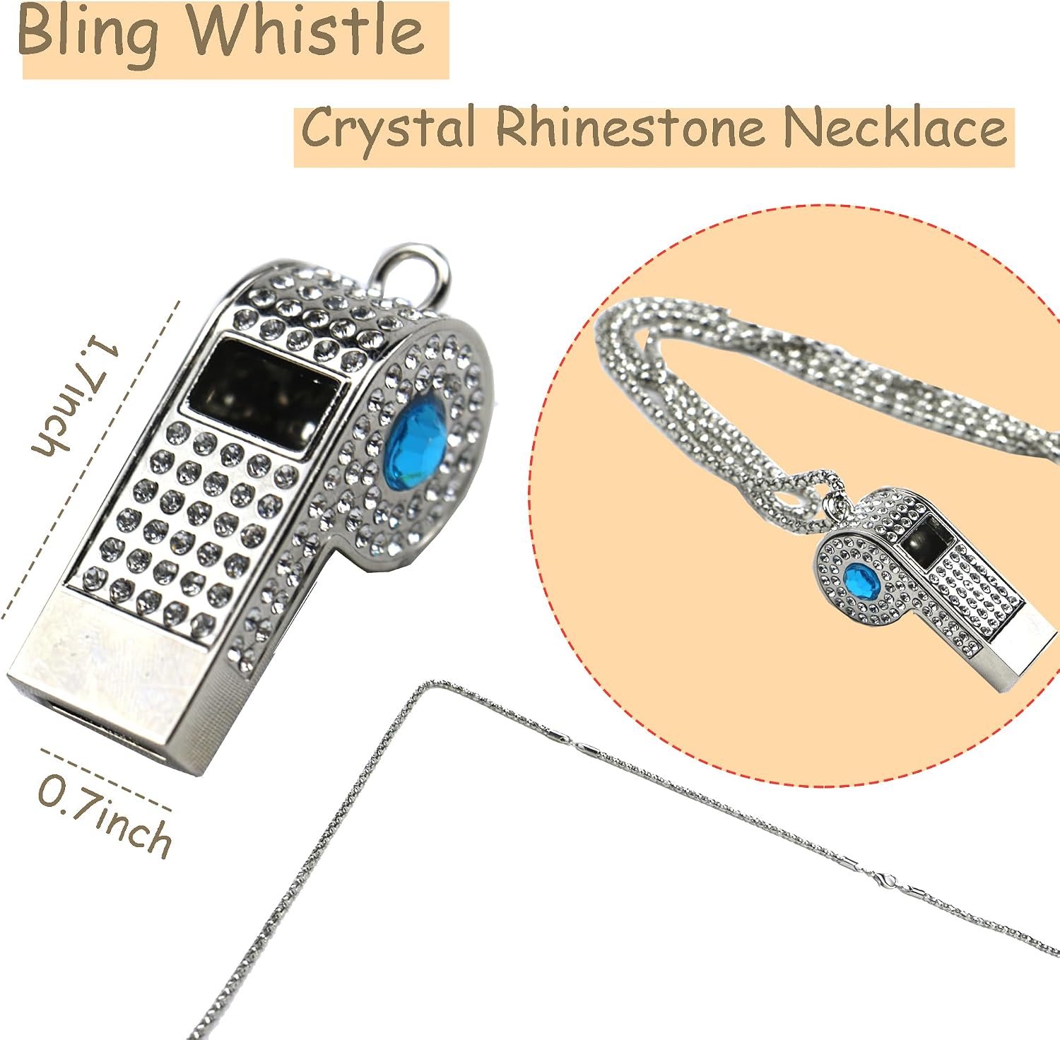 Bling Whistle, Crystal Rhinestone Necklace, Whistles Loud Crisp Sound Sports Whistle with Chain Lanyard for Teacher Referee Official Lifeguard Basketball Training