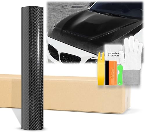 EZAUTOWRAP - Adhesivo revestidor de vinilo muy brillante de fibra de carbono 7D prémium con juego de herramientas, lámina de calcomanía con
