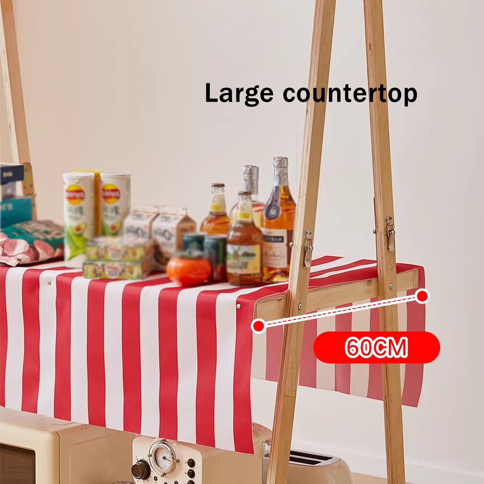 Carrello portatile pieghevole per esterni in legno con tettoia Carrello di distribuzione a 2 livelli per venditori di cibo da strada Stand alimentare mobile Attrezzature per il mercato degli