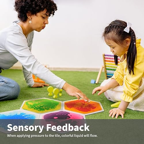 Miniatura 4 de Art3d Azulejos sensoriales hexagonales de 9 azulejos para niños, niños pequeños y niños, tapete de actividad sensorial líquida colorida para juego