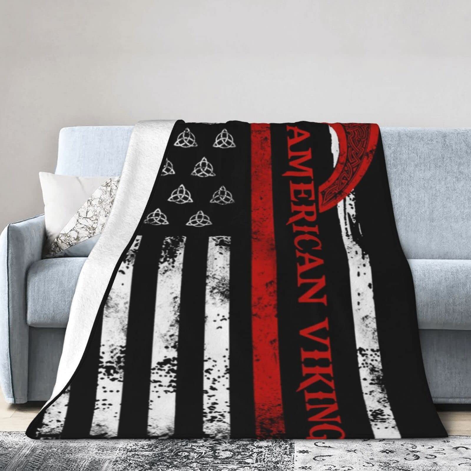Lsjuee Flannel Fleece Blanket 40"X30" American Viking Sofa Throw Blanket Weighted Ultra-Soft Travel Winter Blankets for Womens Keep Warm