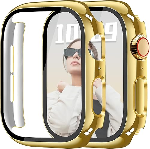Vista 28 de JR.DM Paquete de 2 fundas rígidas de policarbonato de 1.575 pulgadas con protector de pantalla de vidrio templado HD para Apple Watch Series negro
