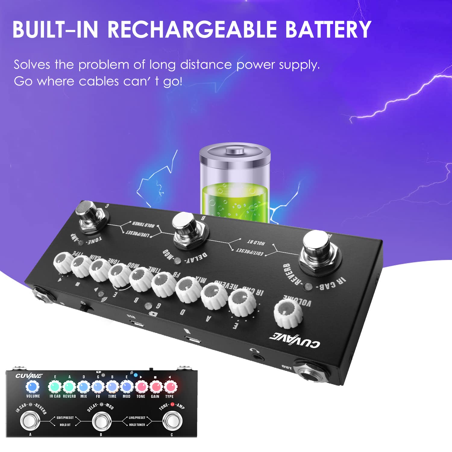 Pedal Multiefectos Guitarra Electrica,Sunydog Pedales de Guitarra Eléctrica Multi Modulation con Reproducción de Música Inalámbrica Función de Interfaz de Audio de Grabación de Teléfono