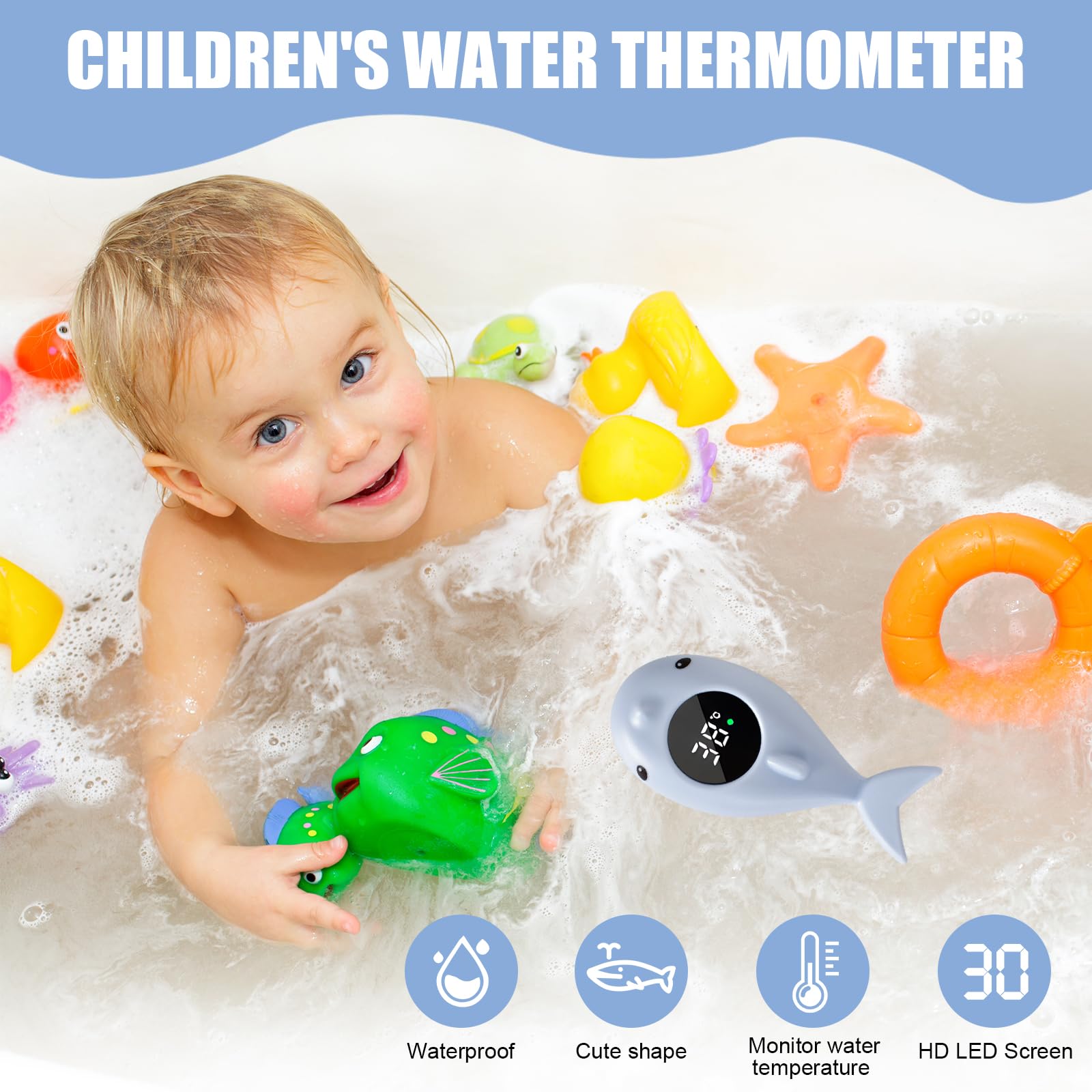 Termometro da Bagno Digitale, Termometro Bagnetto Neonati, Termometri Bagnetto Digitale, Termometri Acqua con Funzione di Avviso Della Temperatura a Luce LED (Blu)