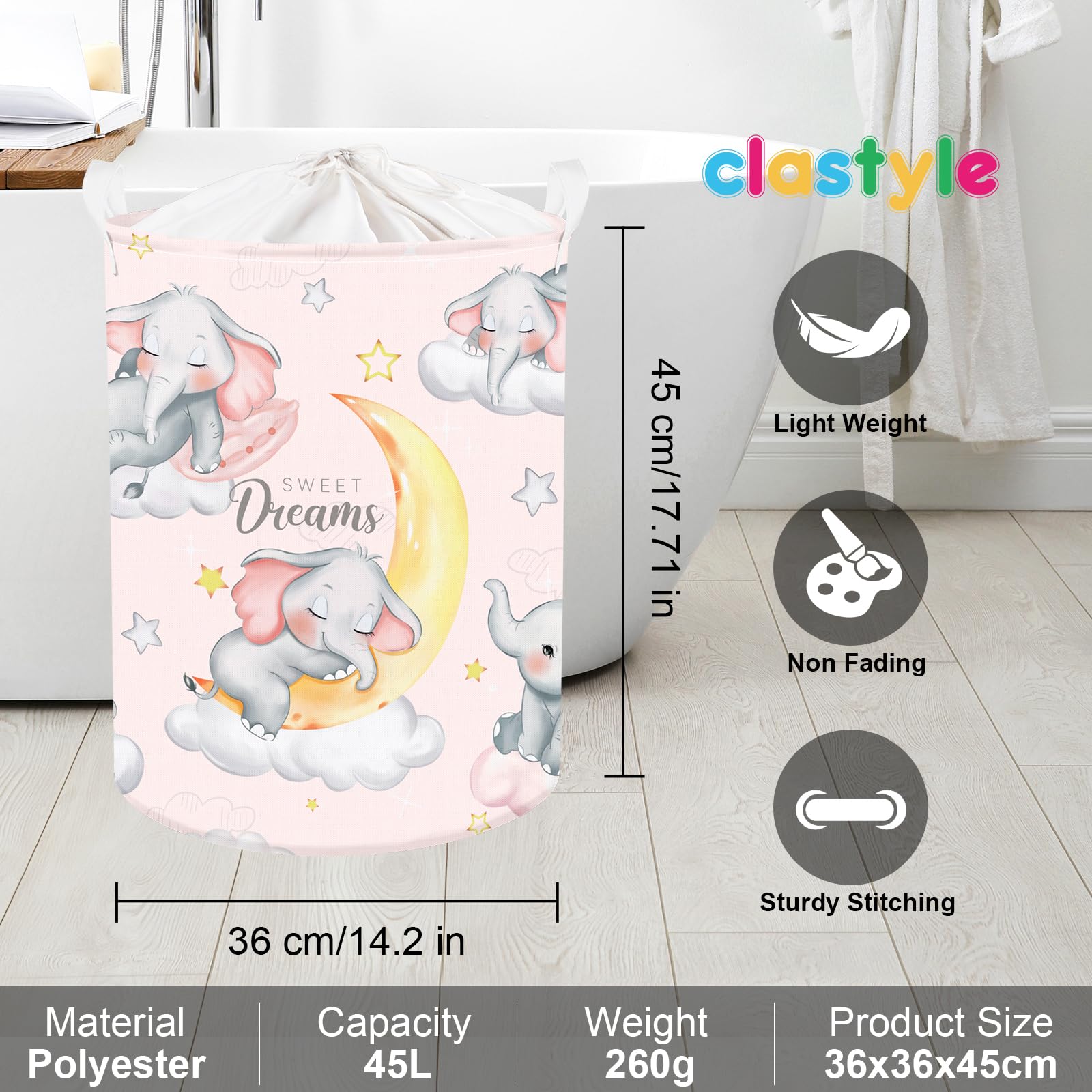 Cesta de ropa sucia con diseño de elefante durmiente para niños, cesta de ropa plegable para guardería, cesta de almacenamiento de juguetes con tapa 6