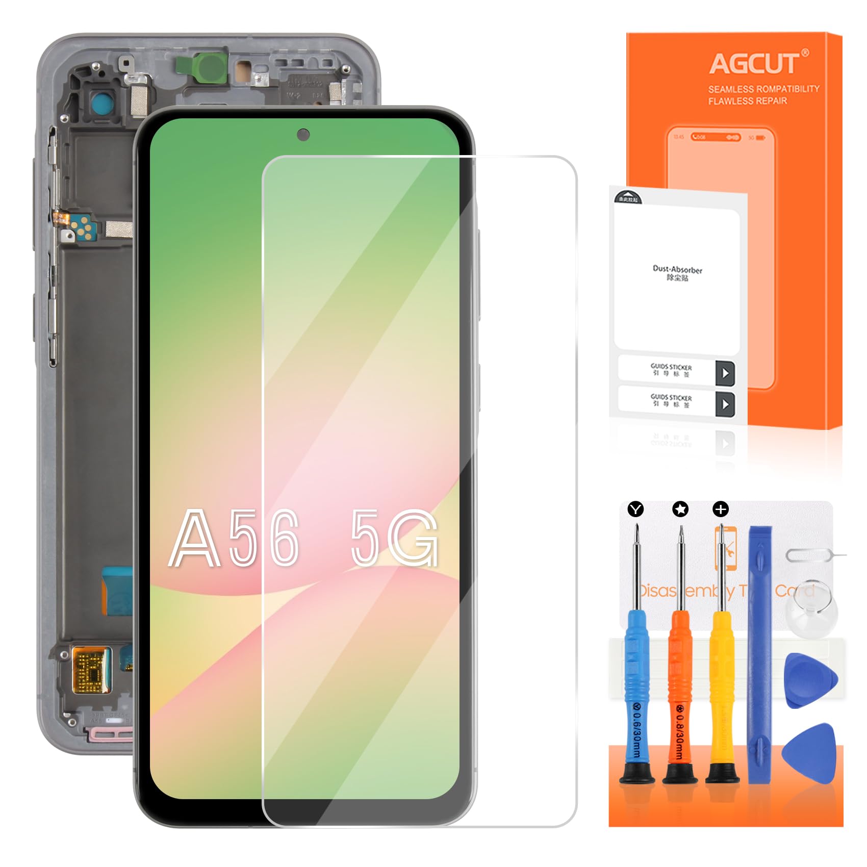 AGCUT Display LCD TFT per Samsung A56 LCD Display per Samsung Galaxy A56 5G A566 SM-A566B SM-A566E Schermo di Ricambio Digitalizer Touchscreen Assembly con Riparazione (Nero, senza impronta)