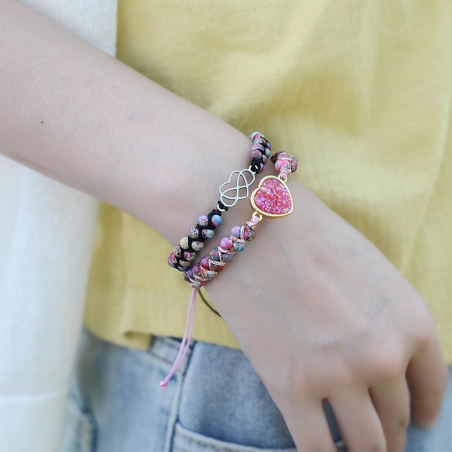 For Granddaughter - A Link That Can Never Be Undone Peach Blossom Knot Bracelet, Granddaughter Bracelet from Grandma Always Brave And Strong Adjustable Hand Braided DIY Bracelet For Women Christmas Jewelry Gifts ﻿ - Image 3