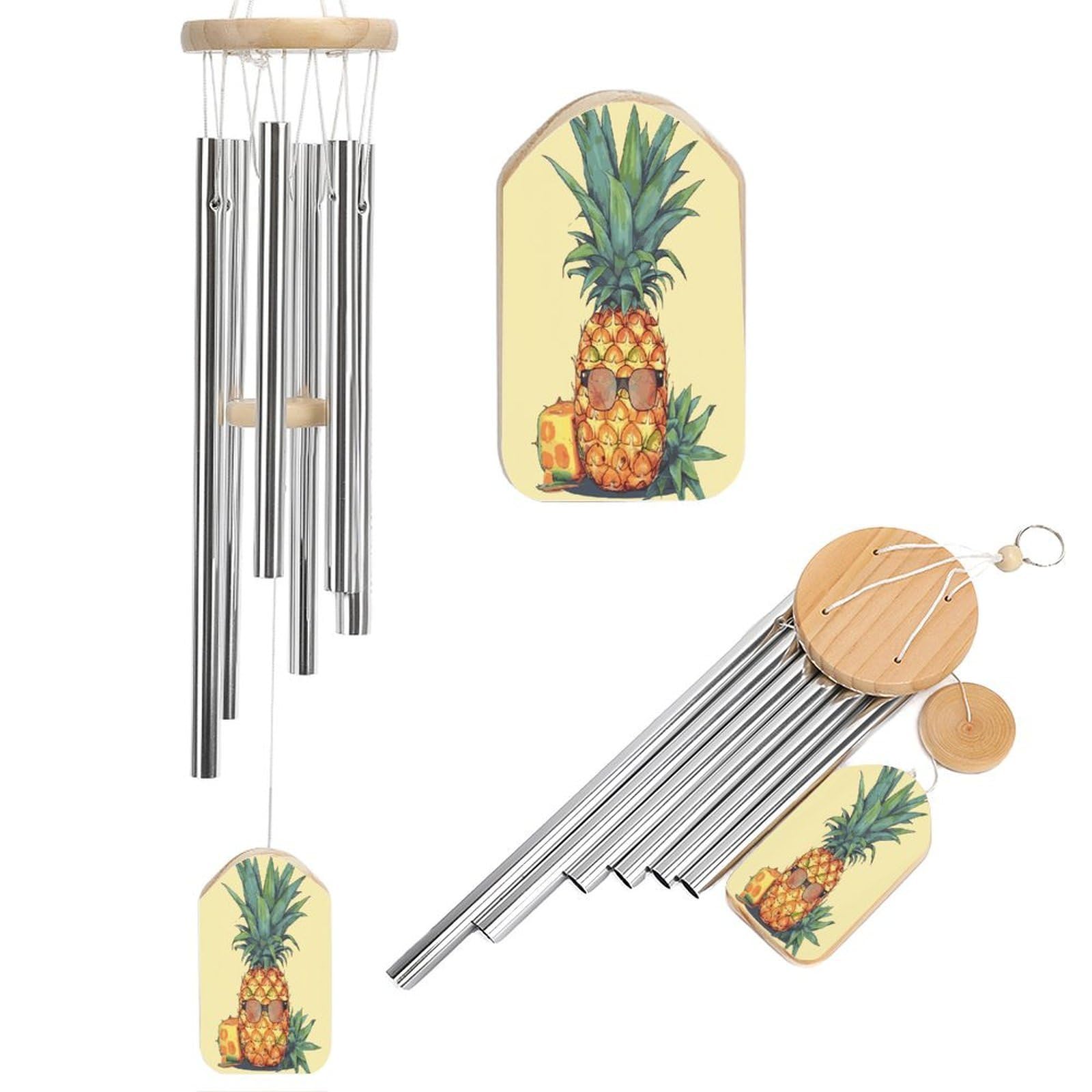 Fekiloot Style Funny Pineapple Tone Wind Chimes For Outside,Wind Bell With 6 Aluminum Alloy Tubes,Sympathy Wind Chime For Yard/Garden/Patio Decor