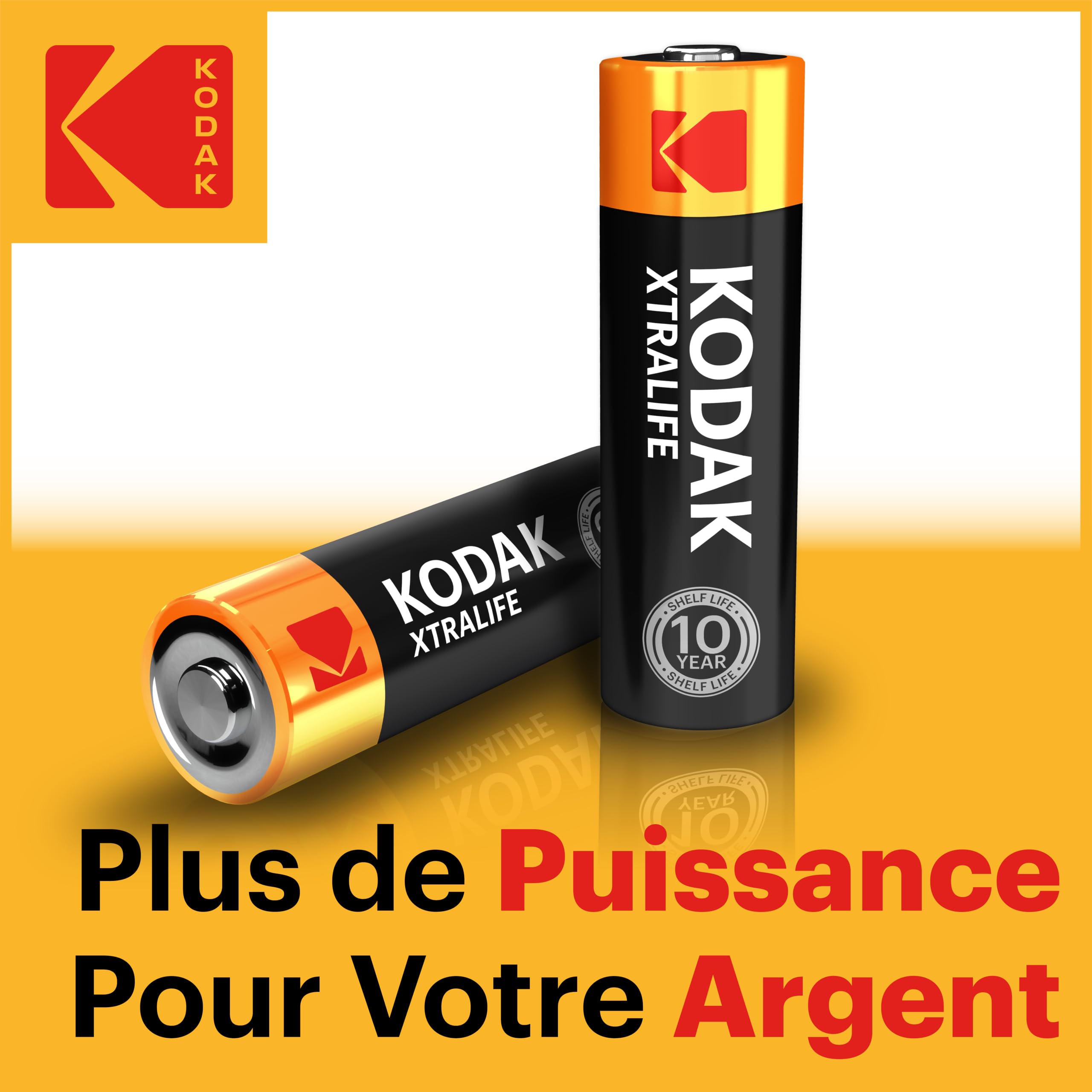 Kodak Xtralife - Paquete de 100 pilas AA, doble A, 1,5 V, 10 años de vida útil, LR6, paquete económico a granel para dispositivos de alto uso, alto drenaje, 12 veces más potencia