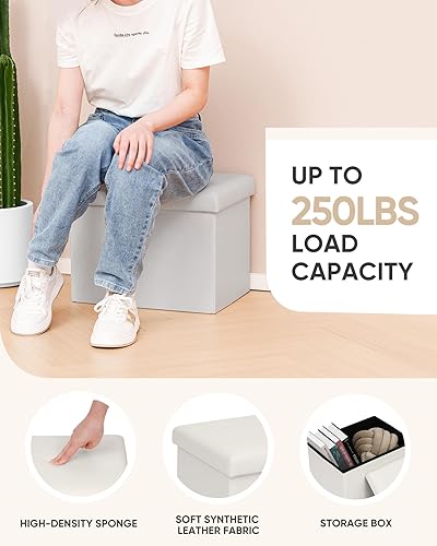 Miniatura 20 de B FSOBEIIALEO - Otomano plegable de piel sintética con almacenamiento Gris,Negro -,Negro 16.5"x12.6"x12.6",Azul,Marrón,Gris