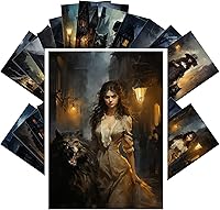 Vista 1 de PIXILUV Postales vintage (24 piezas de 4 x 6 pulgadas cada una) Brujas espeluznantes con hombre lobo caminando por las calles en la noche Ciudad