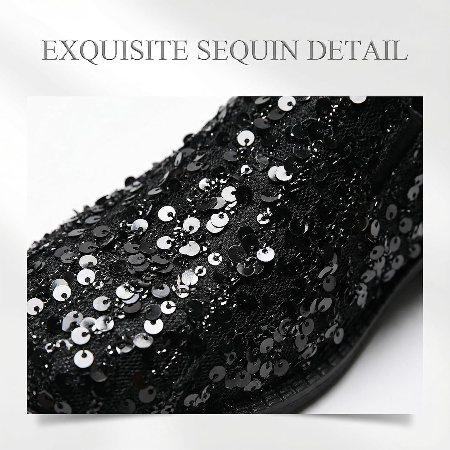 Elegant Women's Slip-On Loafers with Sequin, Black Glitter Slip-On Shoes with Chunky Heel Dress Shoes for Party Wedding - Image 4