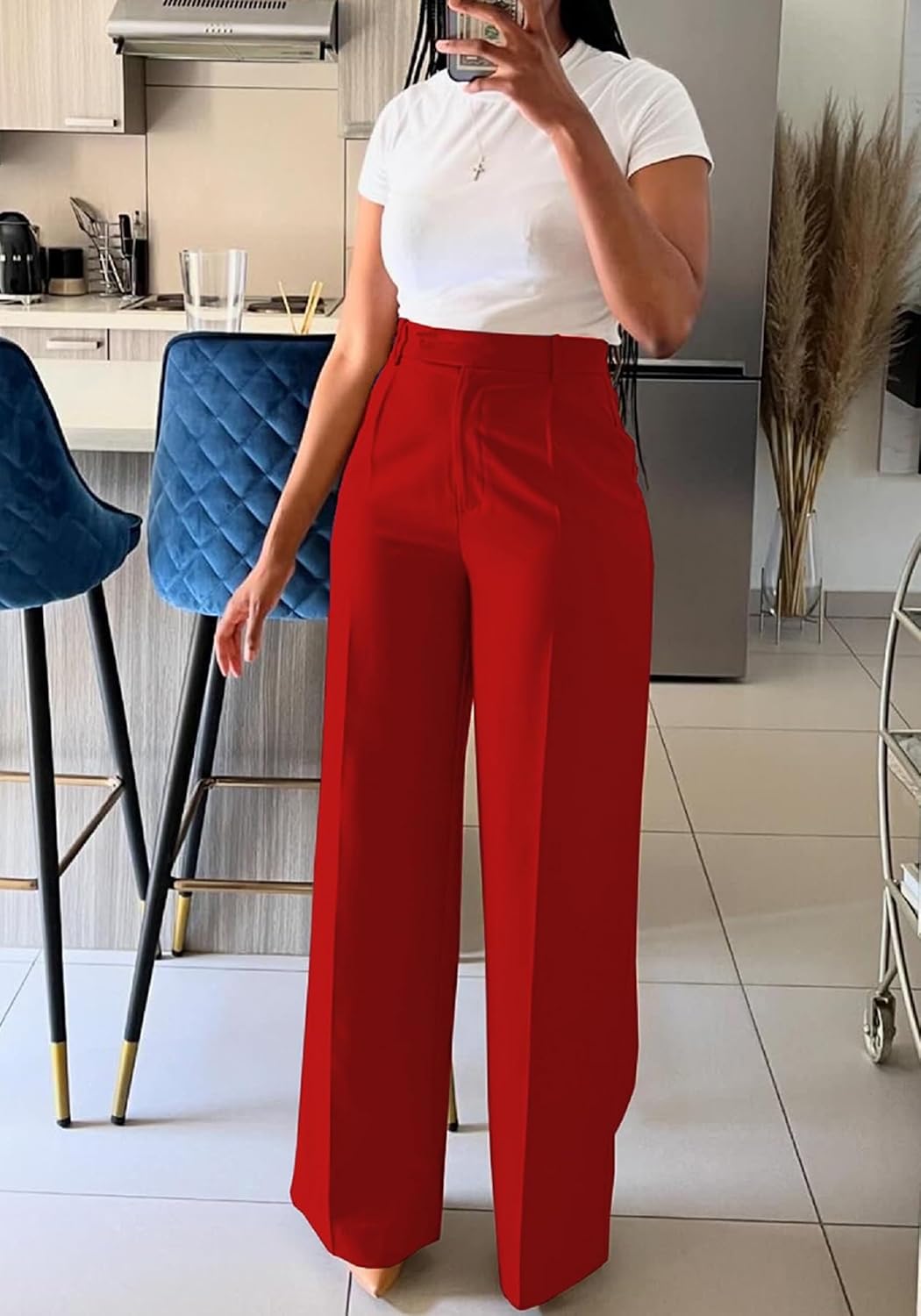 Women Wide Leg Dress Pants High Waisted Straight Leg Slacks Casual Business Office Work Trousers