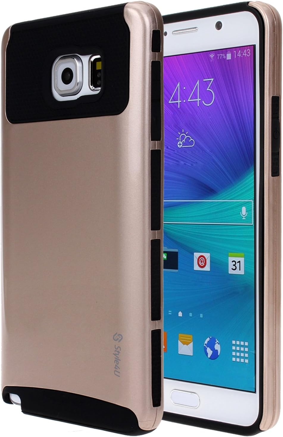 Style4U Galaxy Note 5 Case, Slim Fit Hybrid Armor Case for Samsung Galaxy Note 5 with 1 Stylus [Gold/Black]