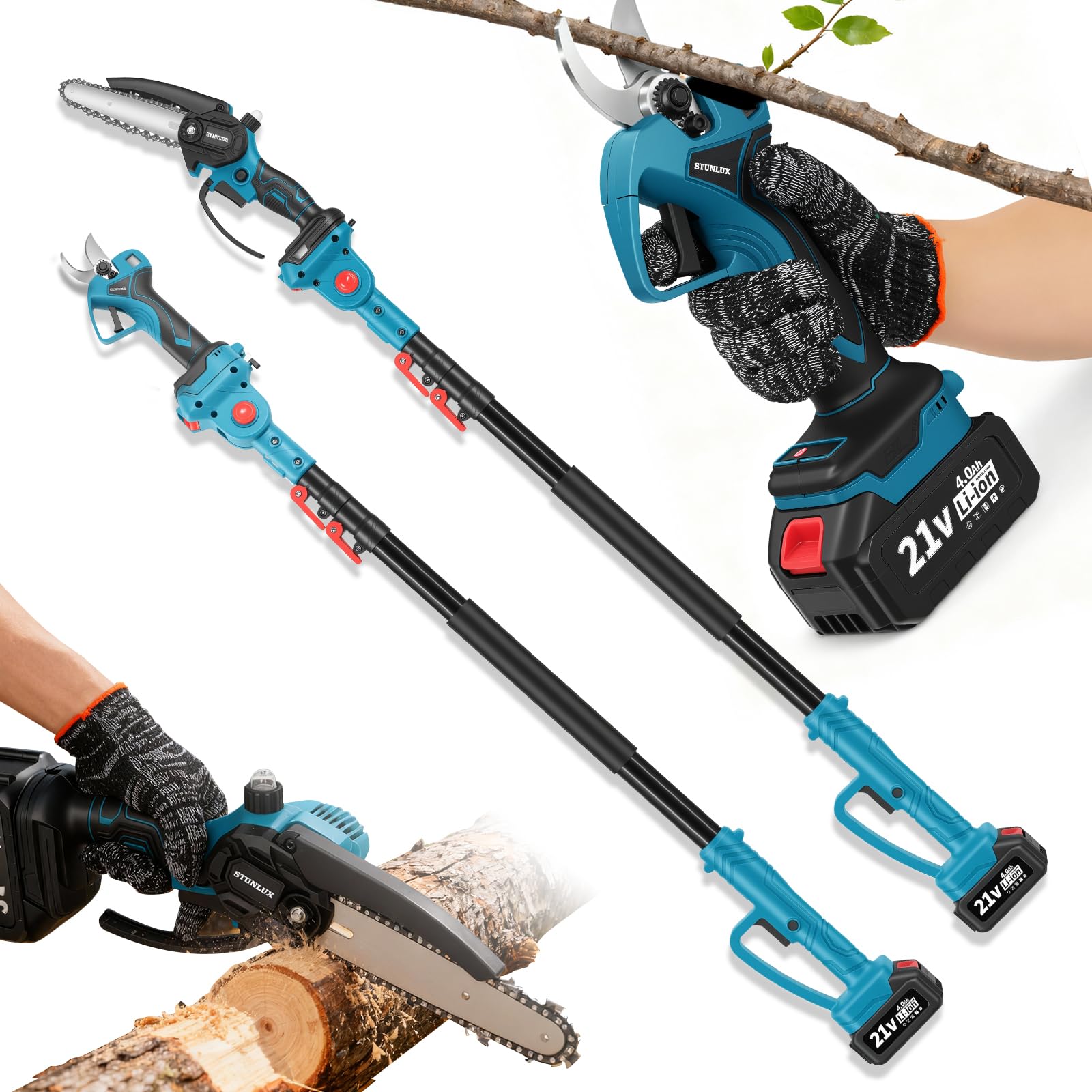 Electric Pruning Shears & 6 Inch pole saws for tree trimming with 7ft Max Extension Pole, Cordless Pole Saw & Electric Pruning Shears Set,2 * 4.0Ah