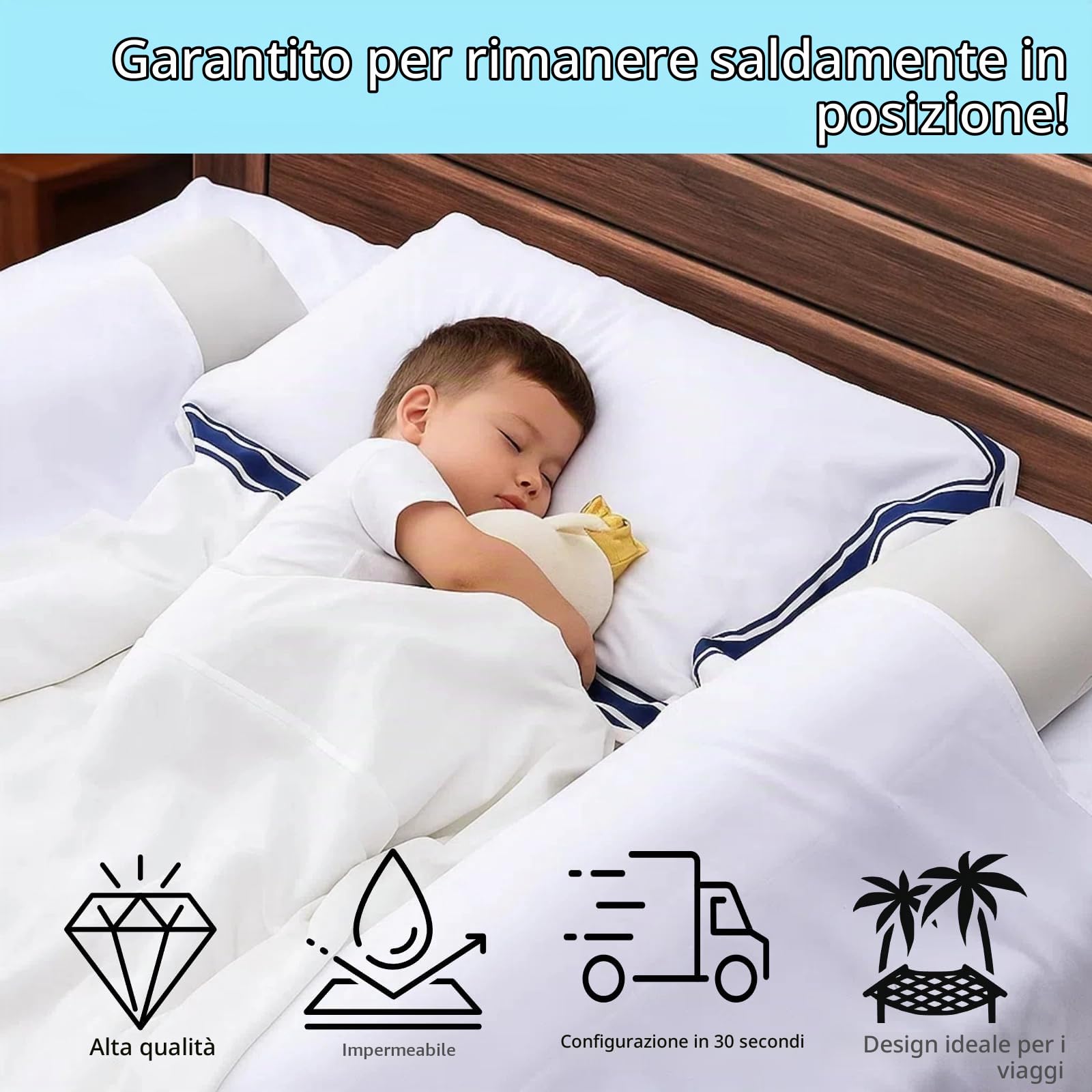 2 protezioni gonfiabili per letto, 120 cm, sicure per bambini e anziani, protezione sicura per letto da viaggio, barriera anti-caduta per lettino, protezione per tutti i letti