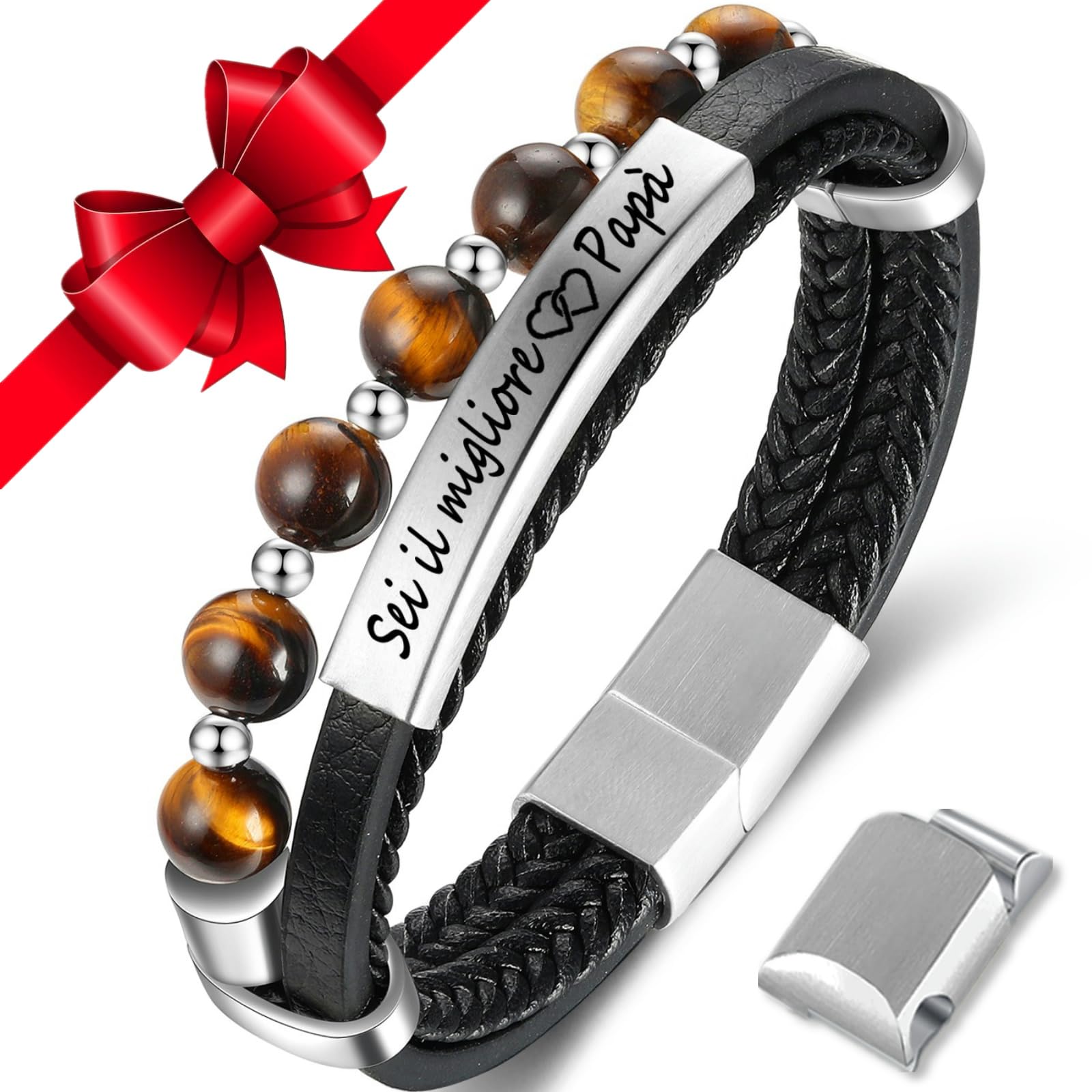 Jbniuay Regalo festa del papà Regalo Papà Bracciale Uomo DAD - Braccialetto uomo in Pelle con incisione “Il Miglior Papà” - Idee Regalo Papà Festa del Papà