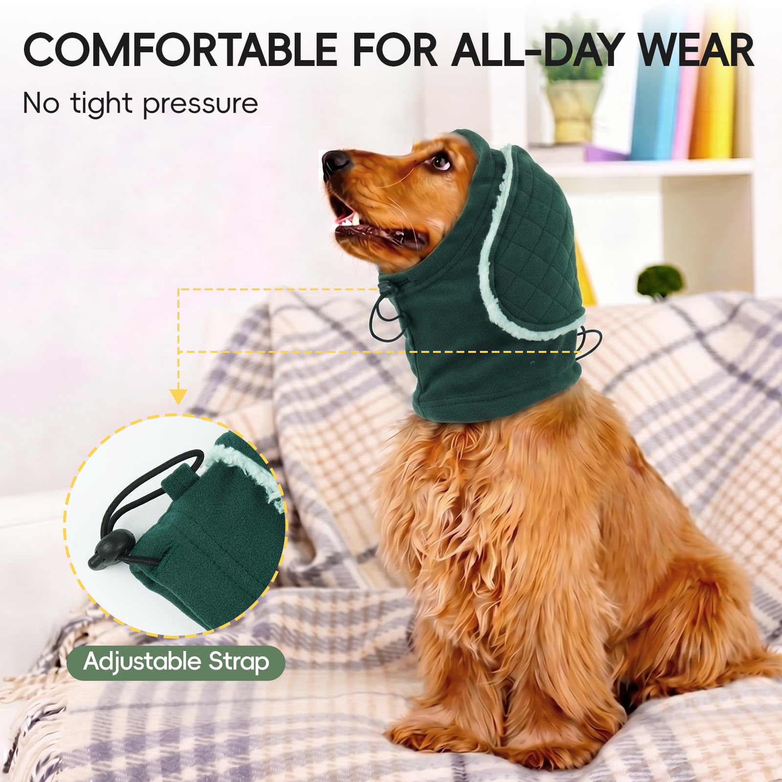 Protection Oreilles Chien Rembourrage Réglable Anti-Grattage Atténuation Bruit Vert XL