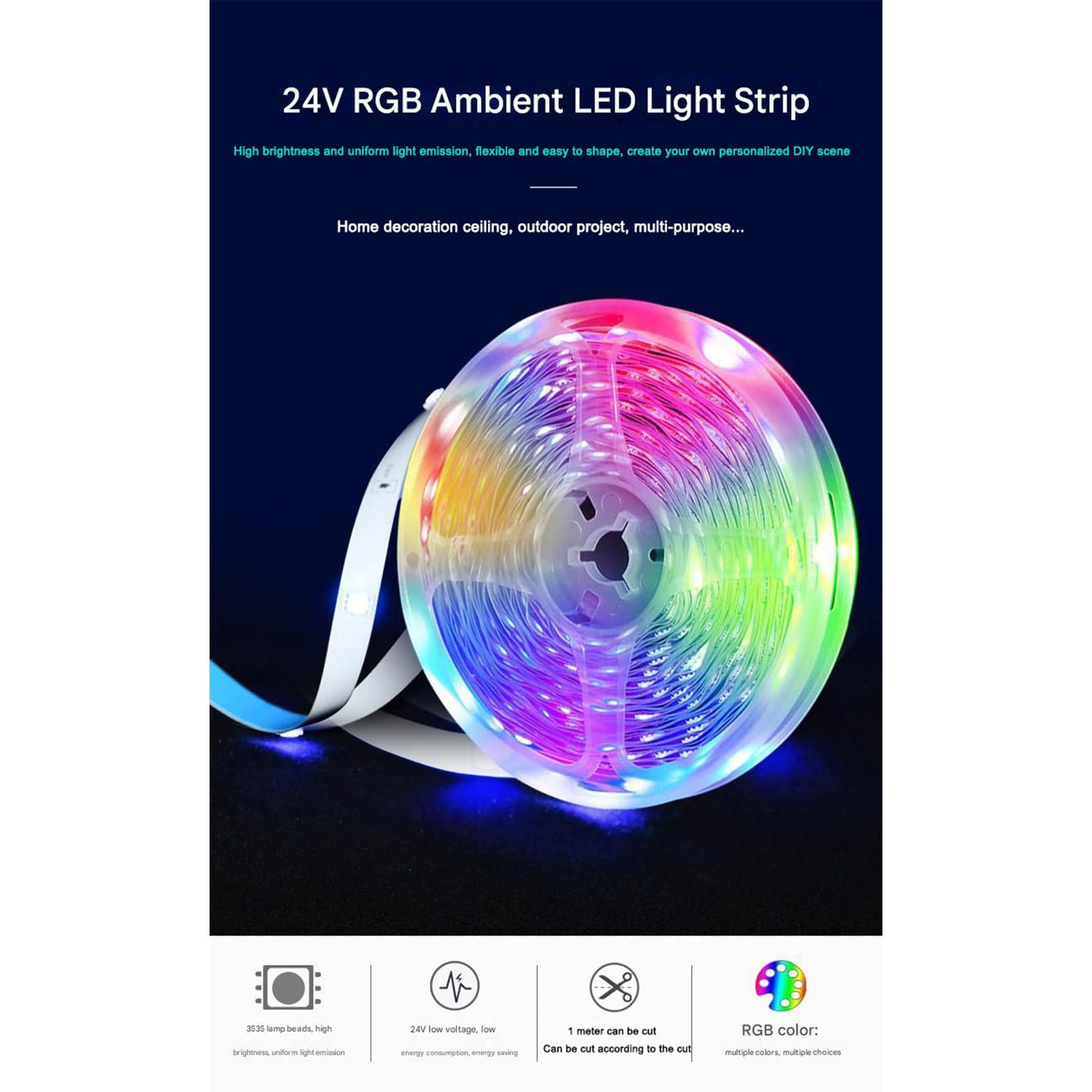 Tira de luz LED, tira de luz LED de ambiente autoadhesiva, tira de luz LED cortable con control remoto de aplicación inteligente para decoración de habitaciones,25M