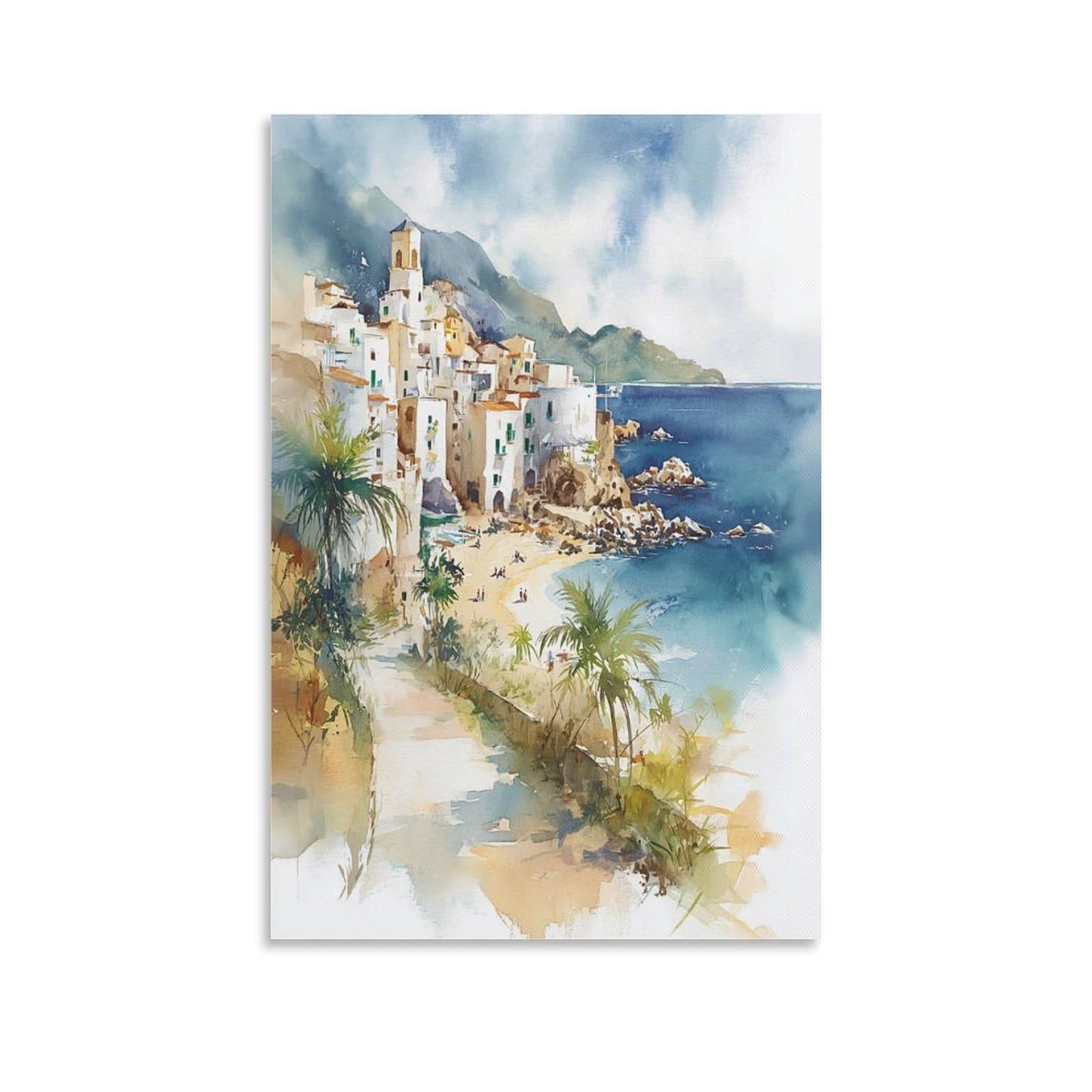 LCYNNH San Juan Puerto Rico Tree 20x30inch(50x75cm) Vintage Travel Poster Watercolor Canvas Art
