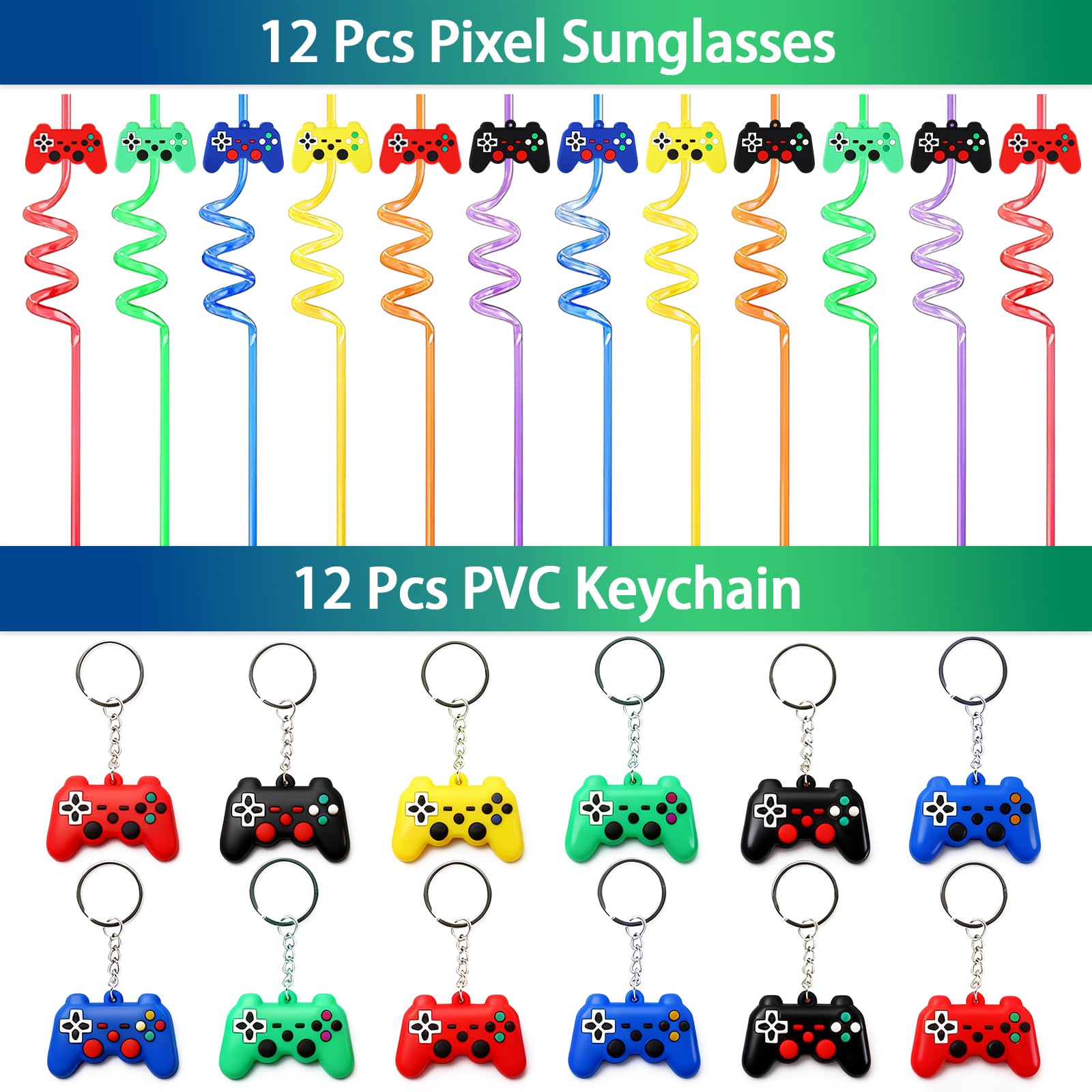 208Pcs Video Game Party Favors Kit - 12 Guest, Gamer Goodie Bag Stuffers for Kids Gaming Theme Birthday Party Decorations Supplies & Piñata Fillers - 5