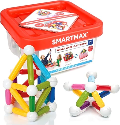 SmartMax - Build & Learn, juego de construcción de descubrimiento magnético con desafíos 2D y 3D, 100 piezas, más de 1 año