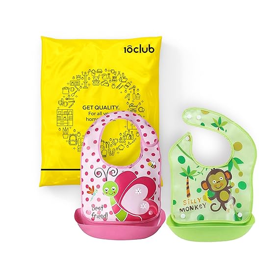 MY NEWBORN Baby Cup Bibs | Feeding Infants and Toddlers | 6-36 Months | Waterproof, Spill Resistant Bibs | Baby Shower Gift | Pocket-Friendly | Infant Apron | Combo Of 2