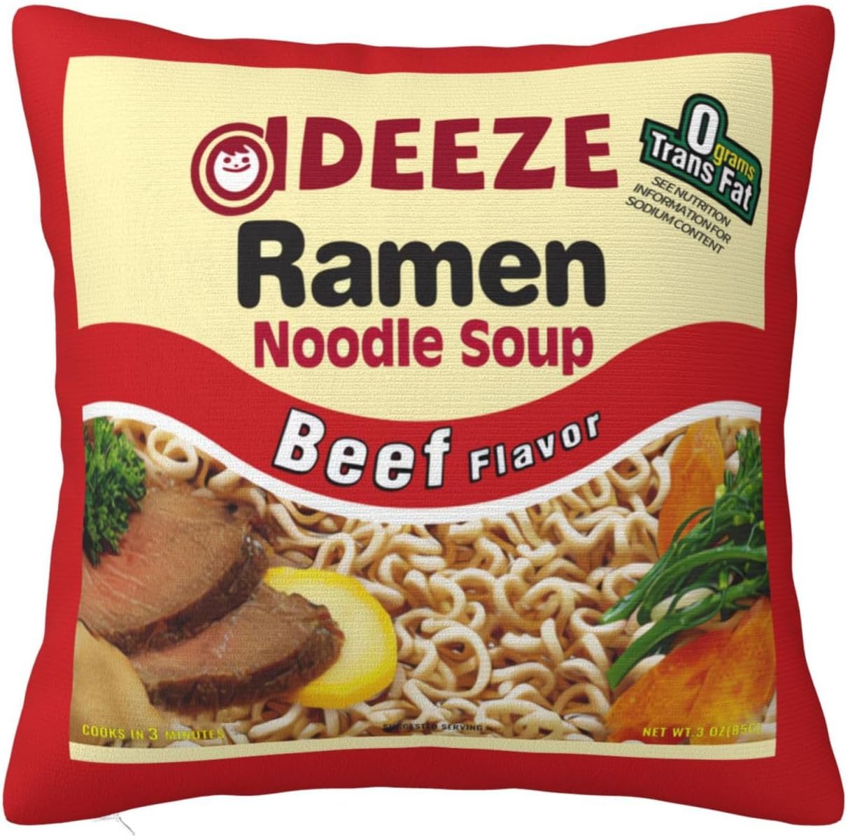 Instant Ramen Noodle Soup Beef Flavor Throw Pillow Covers Velvet Cozy Soft Funny Food Throw Pillow Case Home Decor Pillowcase Cushion Case for Couch Sofa Bed 16X16 Inches