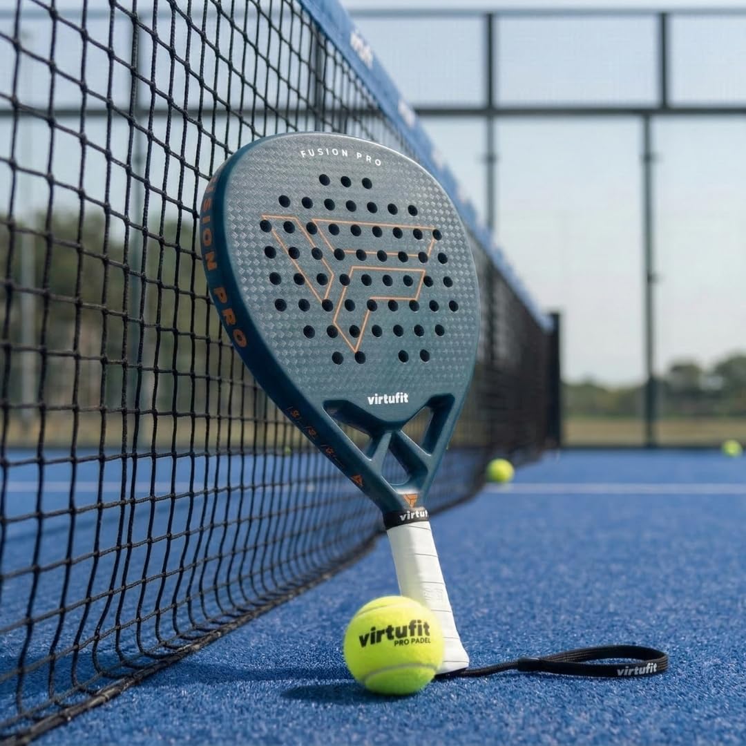 VirtuFit Fusion Pro Pala de pádel Deep Teal – Raqueta de pádel para principiantes y avanzados, marco de fibra de carbono, potencia y control, raqueta ligera de pádel