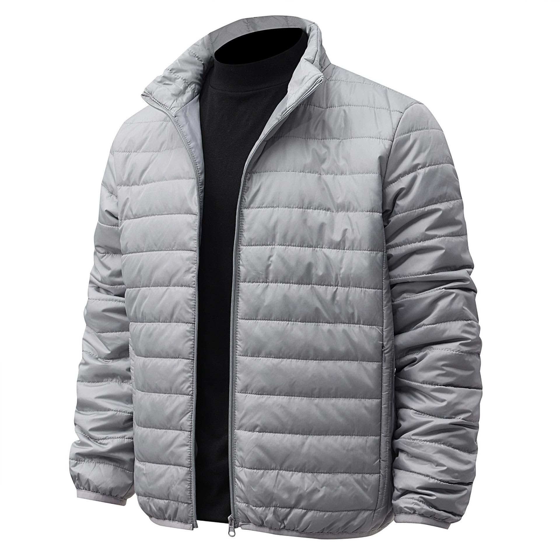Mens Puffer Jackets Lightweight Packable Down Coat Solid Color Loose Fit Jacket Coat Winter Cold Cotton-Padded Coats