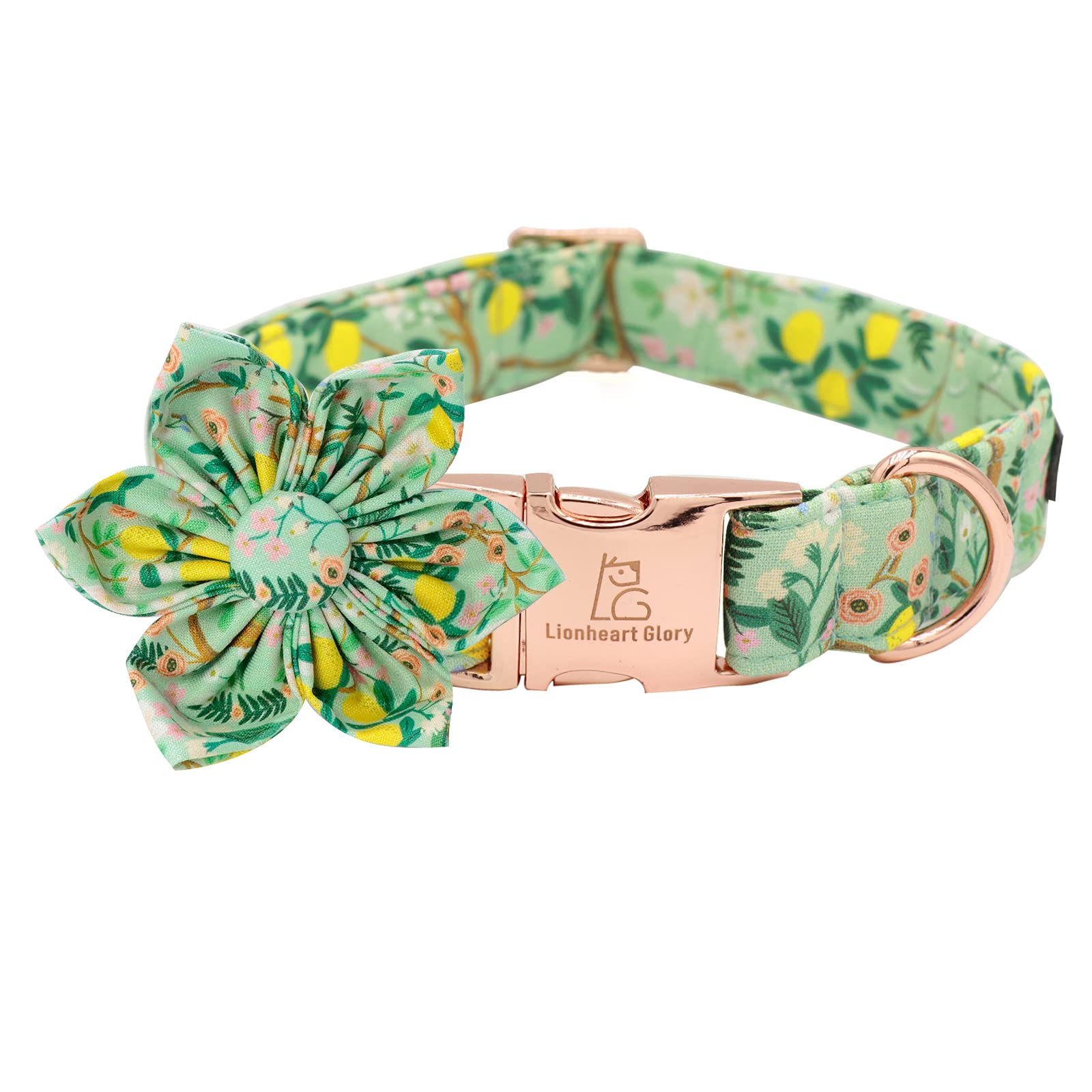 Lionheart Glory Cute Lemon Floral Pattern Adjustable Dog Collar for Medium Dogs