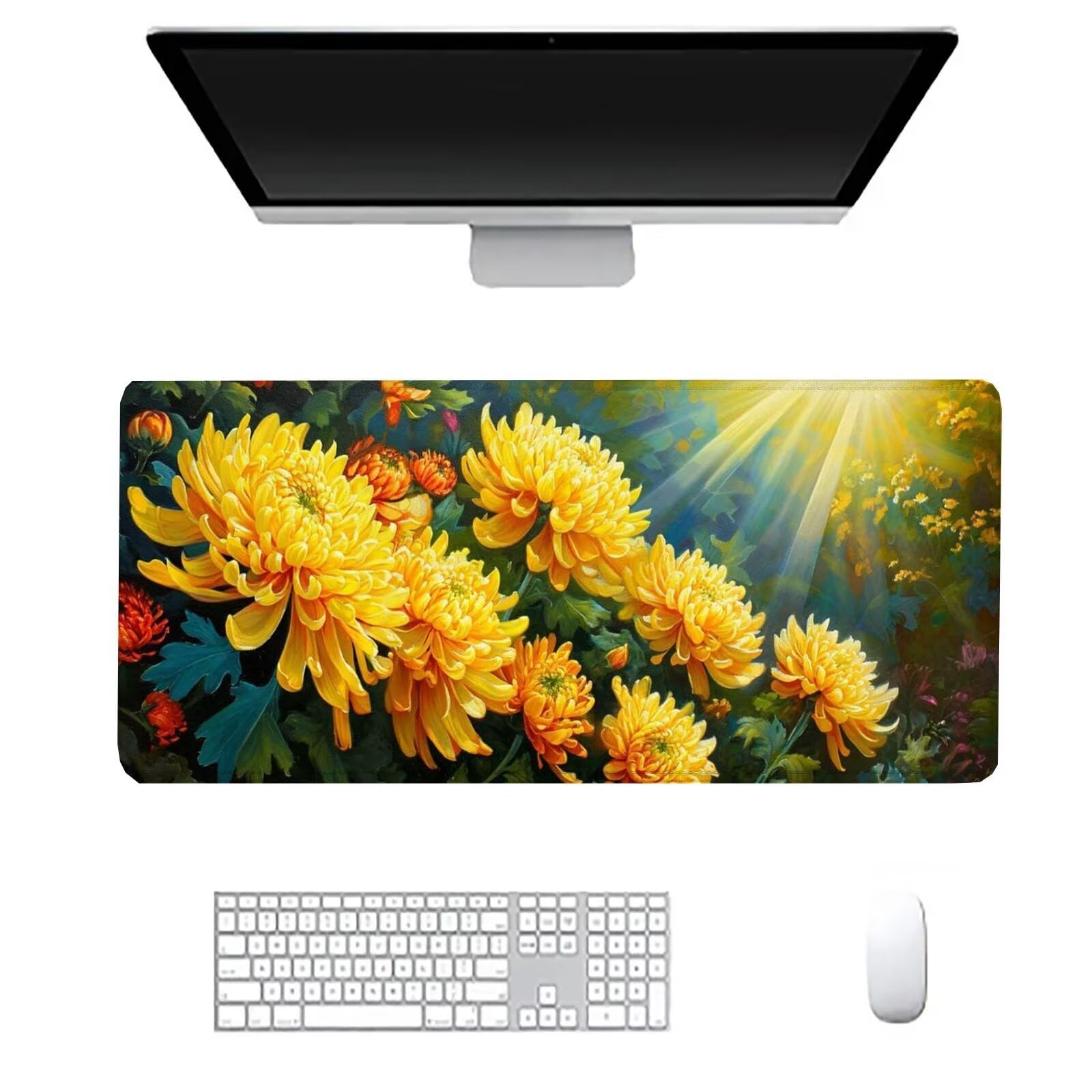 Alfombrilla Ratón Crisantemo Alfombrilla Ratón Gaming XXL 1200x600x3mm Accesorios Escritorio,Antideslizante Mousepad Amarillo Tapete Escritorio Infantil,para Alfombrilla Pc Teclado Ratón J618