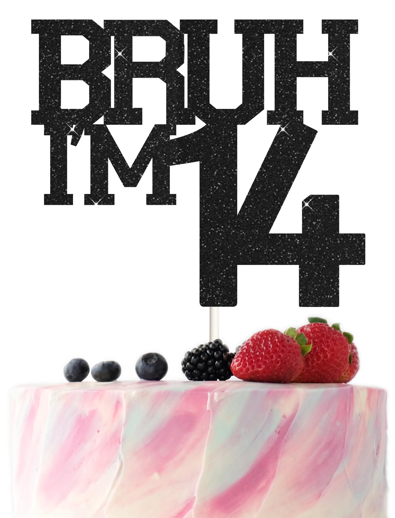 Bruh I'm 14 Cake Topper,Funny 14th Birthday Party Decorations,Bro I'm 14 Happy 14th Birthday Cake topper for girls, Black Glitter 14 Birthday Party Decorations For boy