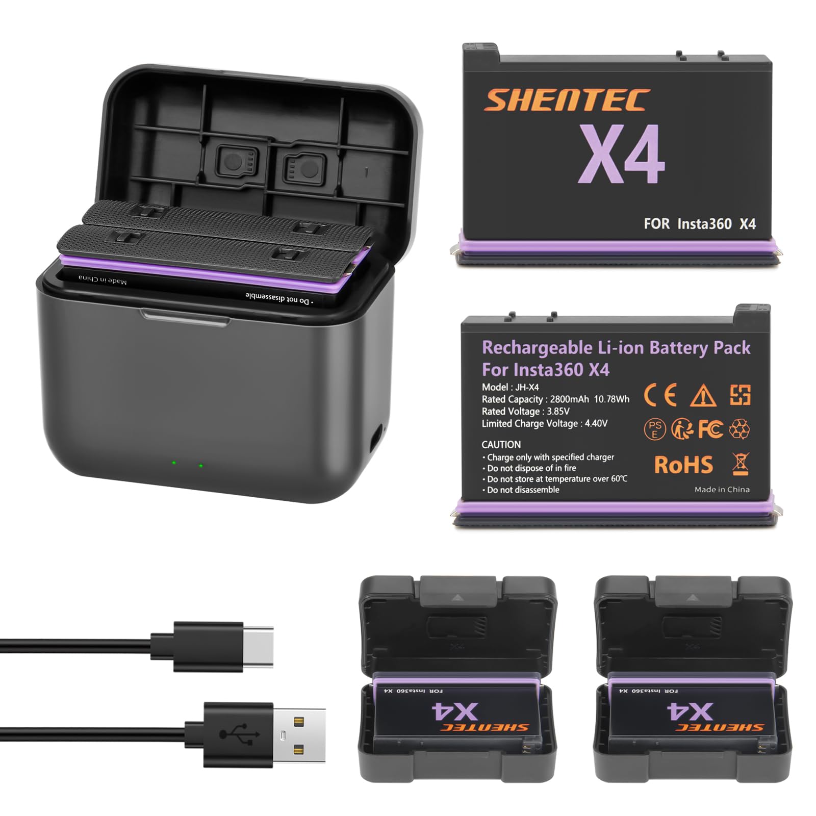 Batteria Ricambio Per Insta360 X4 - 2x 2800mAh Con Caricatore Rapido - Accessorio Action Camera - Foto 3