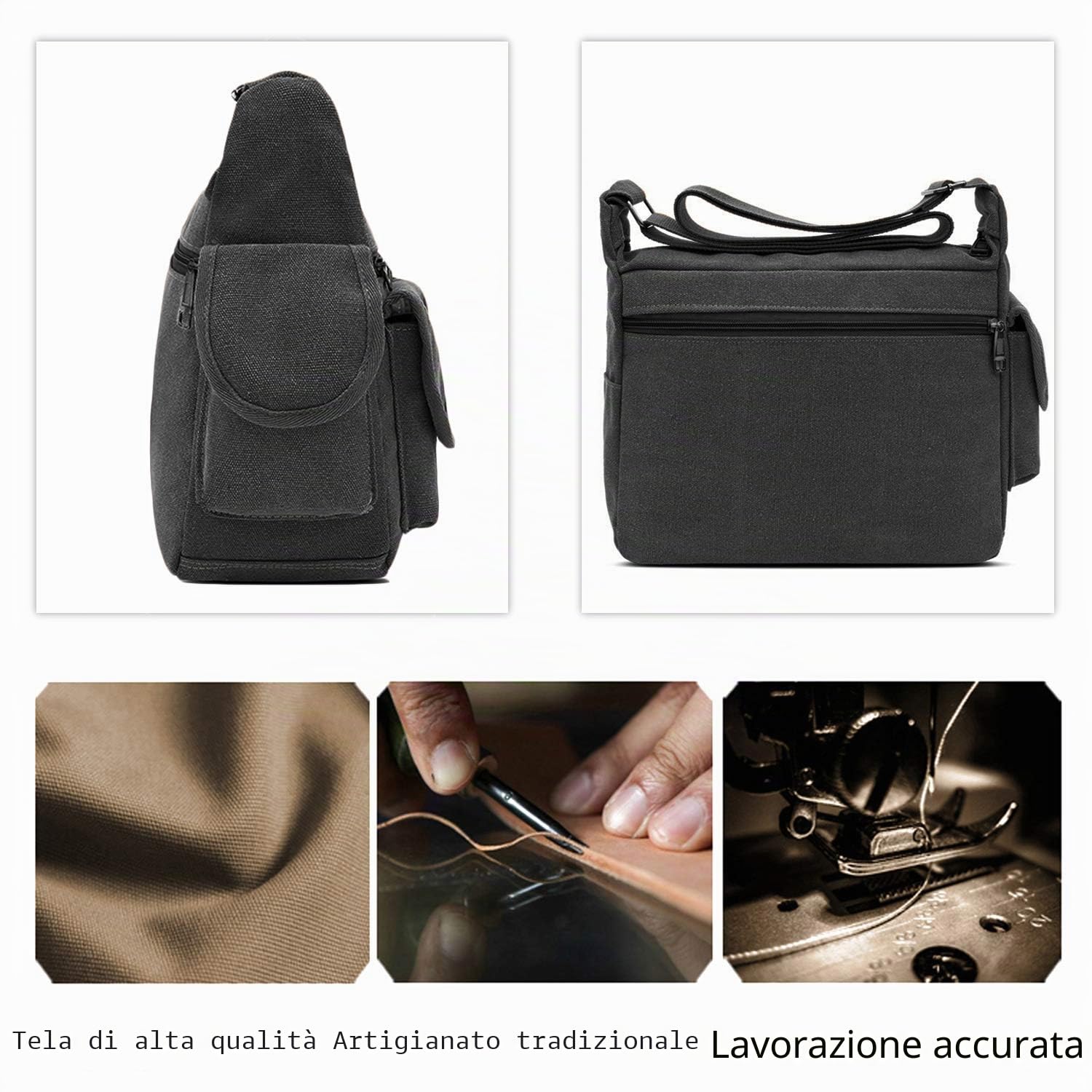 FANDARE Borse a spalla da Uomo,Borse Messenger di tela, Borse per 7.9'' tablet, Unisex Borsa a tracolla, Per lavoro e scuola