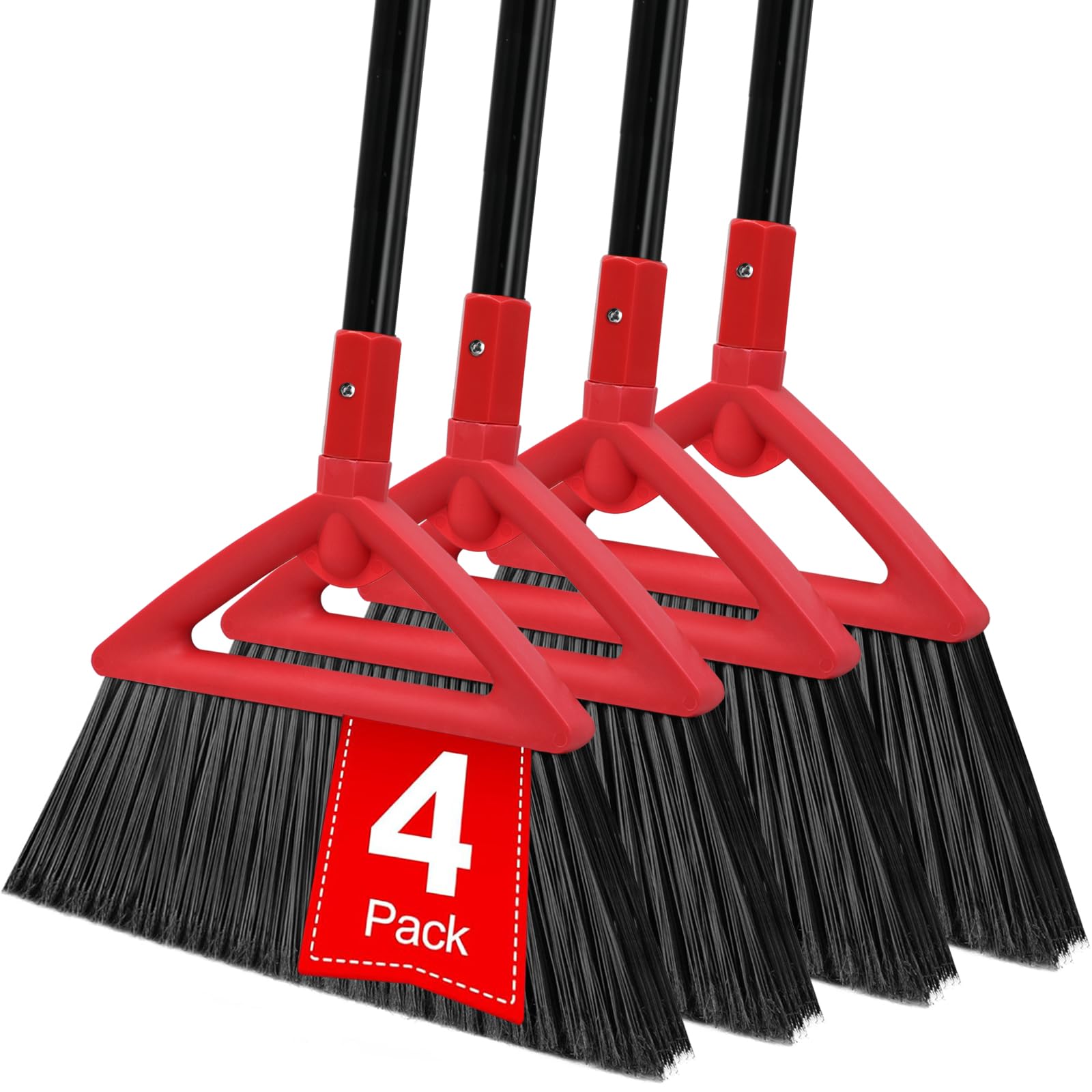Heavy Duty Red Angle Broom with Long Handle - 4 Pack
