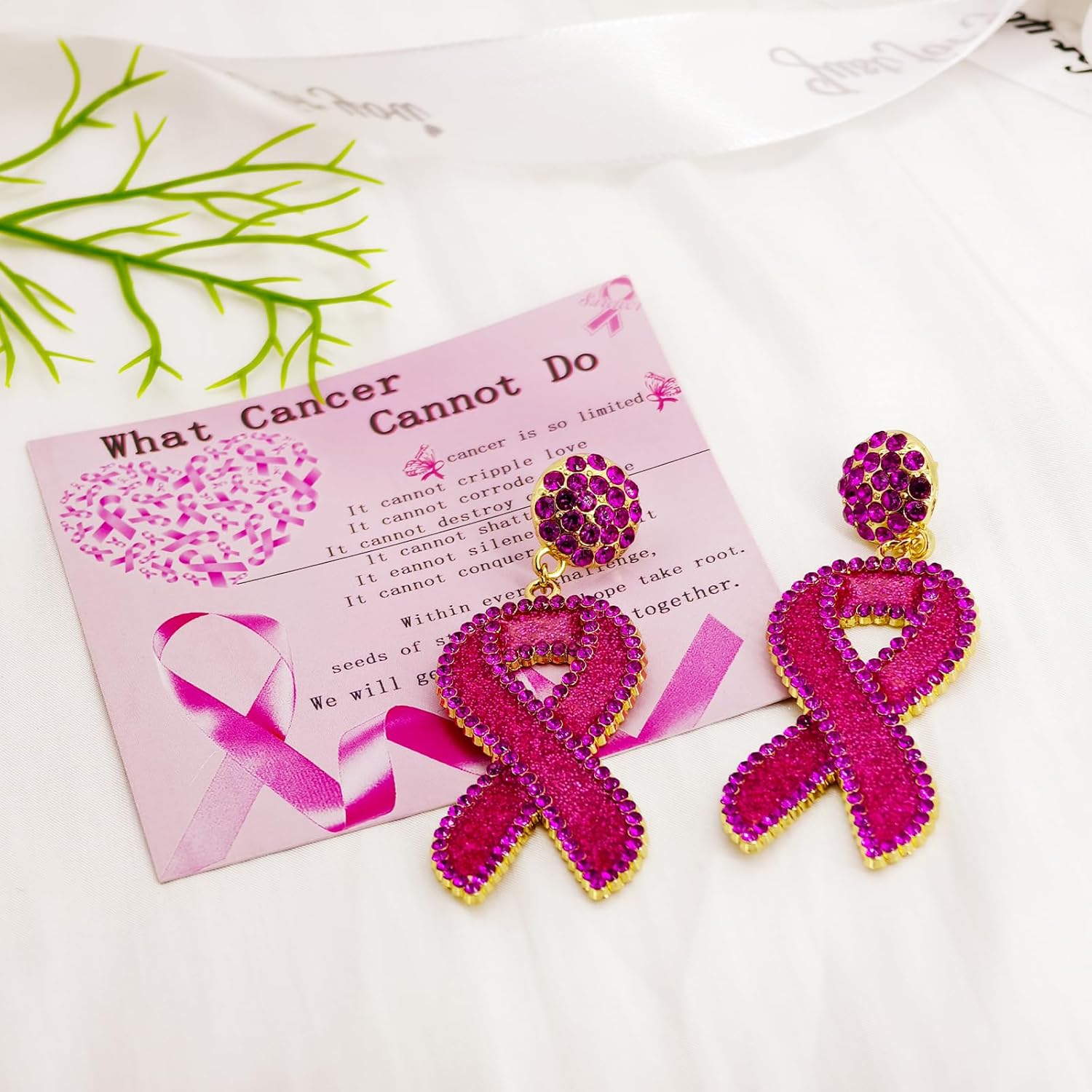 Breast Cancer Awareness Earrings For Women Pink Rhinestone Ribbon Drop Earrings Breast Cancer Earrings Gift - Image 5