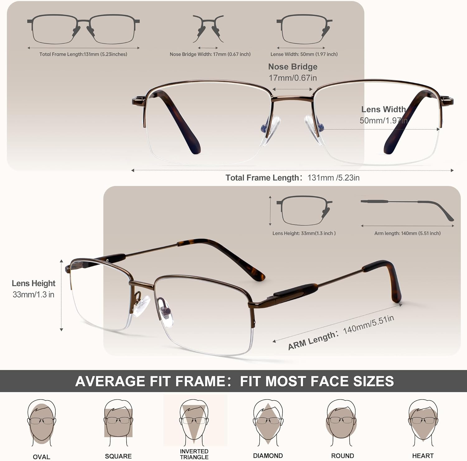 EYEGUARD Blue Light Blocking Reading Glasses for Men,Style Half Frame Metal Computer Readers Spring Hinge Eyeglasses - Image 4
