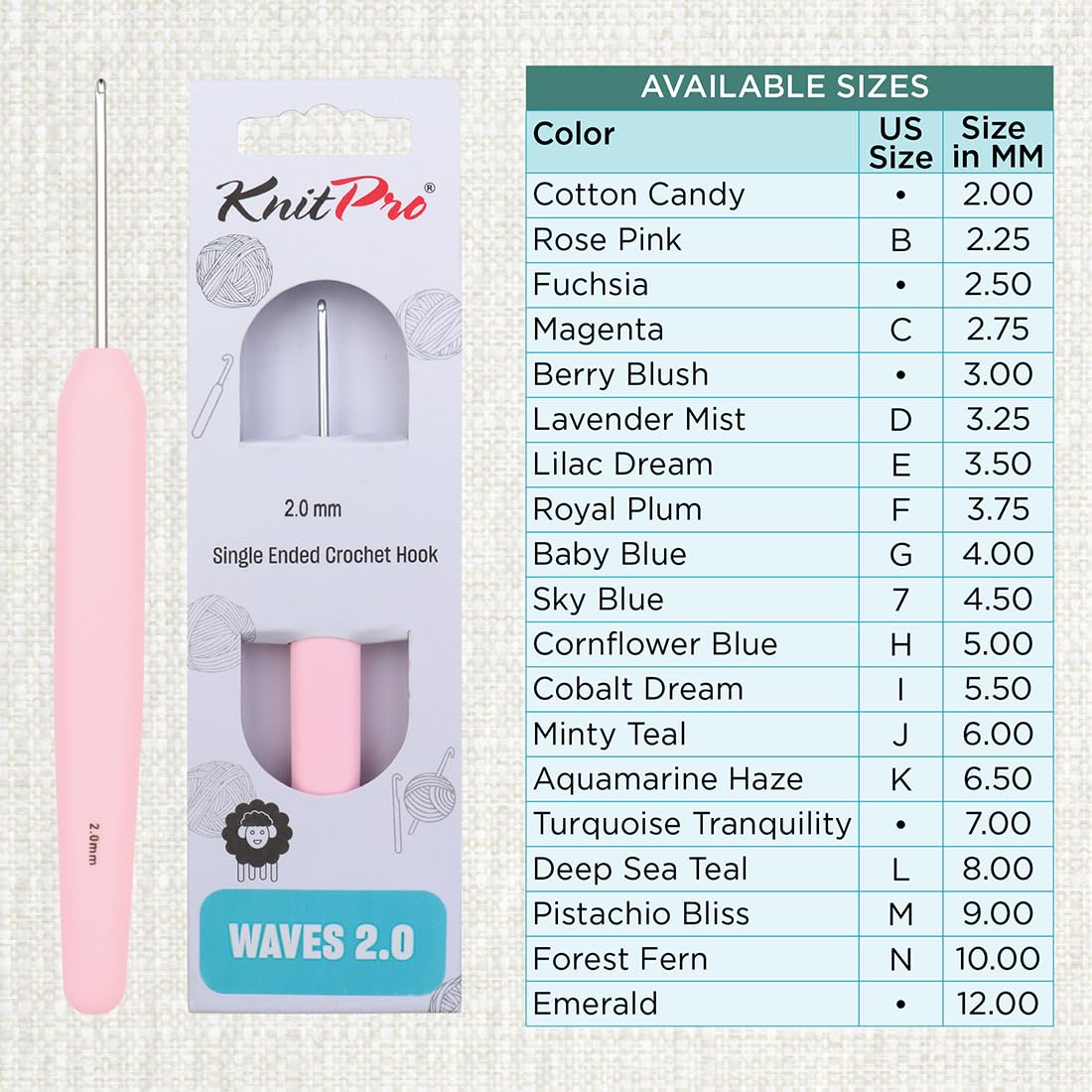 KnitPro Waves 2.0 Haaknaald 6 Mm – Ergonomische Rubberen Grip, Lichtgewicht Aluminium, Kleurgecodeerd, Ideaal Voor Artritis En Langdurig Haken