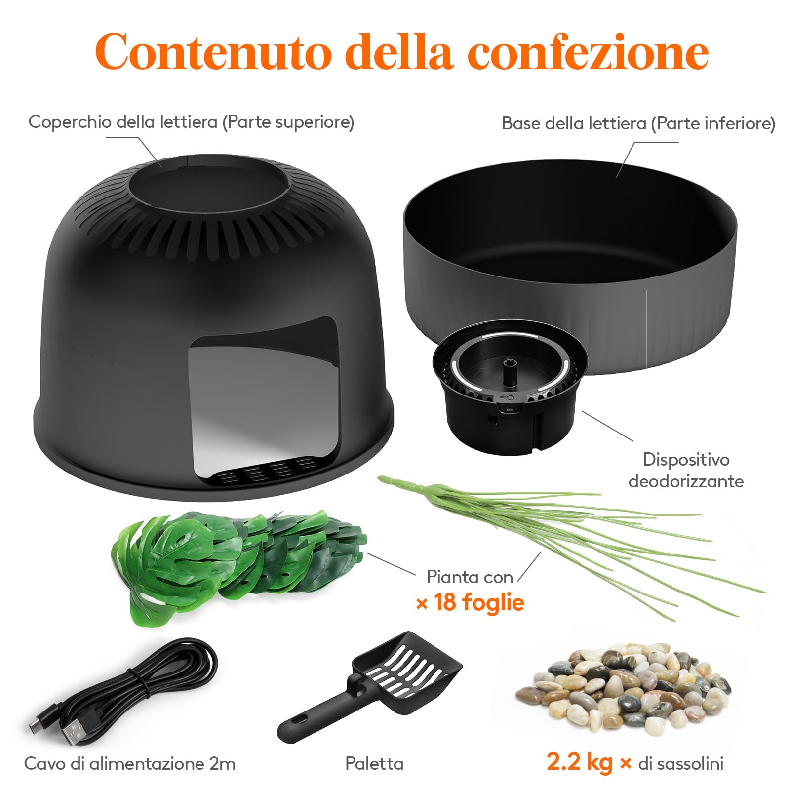 Lifewit Lettiera Gatto con Deodorante e Sensore a Infrarossi, Toilette per Gatti per Soggiorno, Camera da Letto e Angoli, Lettiera a Forma di Vaso con Pianta Finta e Paletta, 48 x 121 cm, Nera