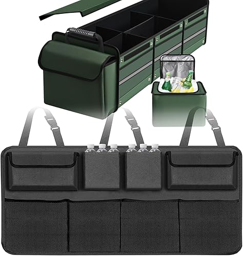 Juego de organizador de maletero de automóvil organizador colgante para asiento trasero con 8 bolsas de almacenamiento y almacenamiento plegable de