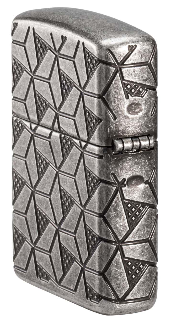 Zippo Armor Case Silver Plate Geometric Pattern Sturmfeuerzeug nachfüllbar windfest Geschenkbox Made in USA