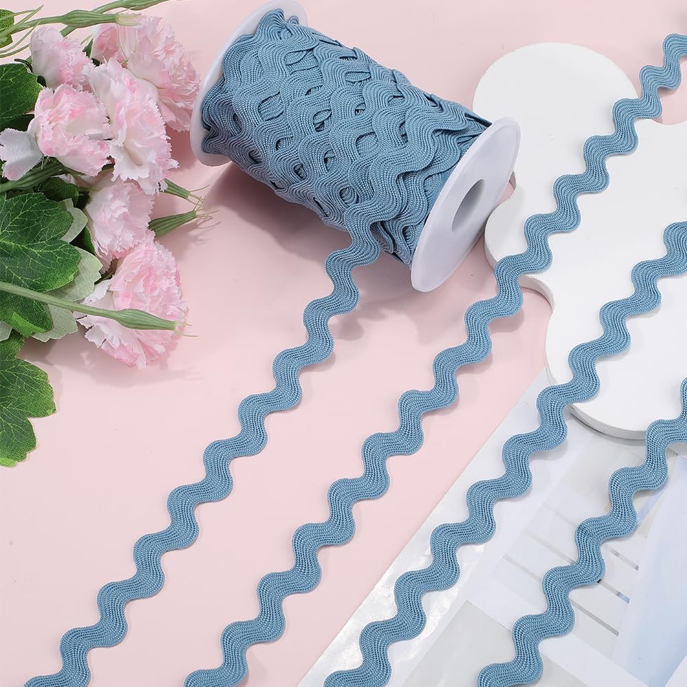 GORGECRAFT 25 Yards 10mm Rick Rack Trim for Sewing Ric Rac Ribbon Wave Bending Fringe Trim Steel Blue Zig Zag Lace Edging Braid Trim for DIY Crafts Gift Wrapping Bow Making Wedding Party Decoration - Image 3