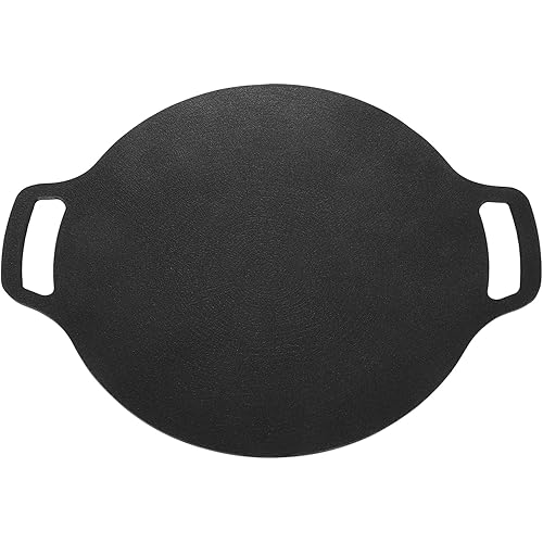 Outdoor Pan Korean BBQ Grill Round Griddle Iron Nonstick Cast Aluminum Discada Disc Camping Skillet - Fast Uniform Cooking, Dual Handles, Ideal for Samgyupsal and Tortill (36cm)