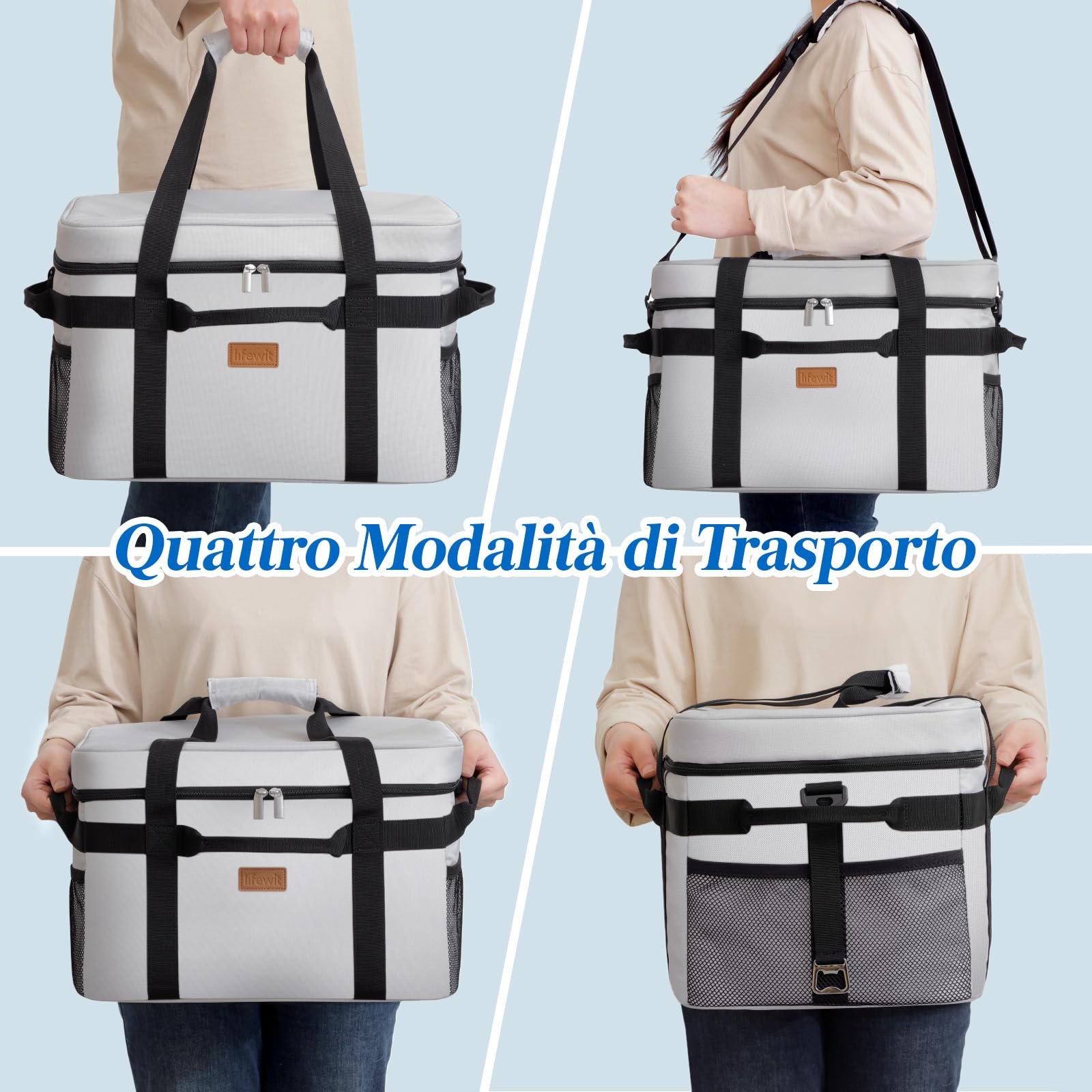 Lifewit Borsa Termica, Borsa Frigo Grande per Uomini Donne, Cooler Bag Portatile con Manici Multipli, Borsa Porta Pranzo, Lunch Bag per Picnic, Campeggio, Barbecue, Grigio Seta, 30L