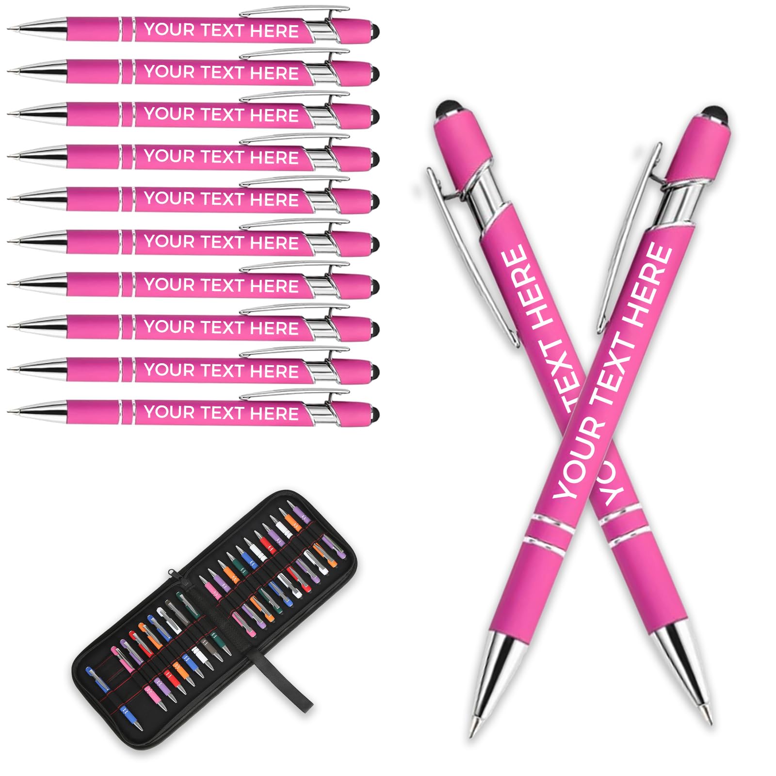 Personalised Pen Metal Ballpoint Pens With Stylus,Customised Text Engraving Bulk Wholesale Pens - Ideal For Business Promotions, Schools, And Event Giveaways, Personalised Gifts (Hot Pink, 20Pcs)