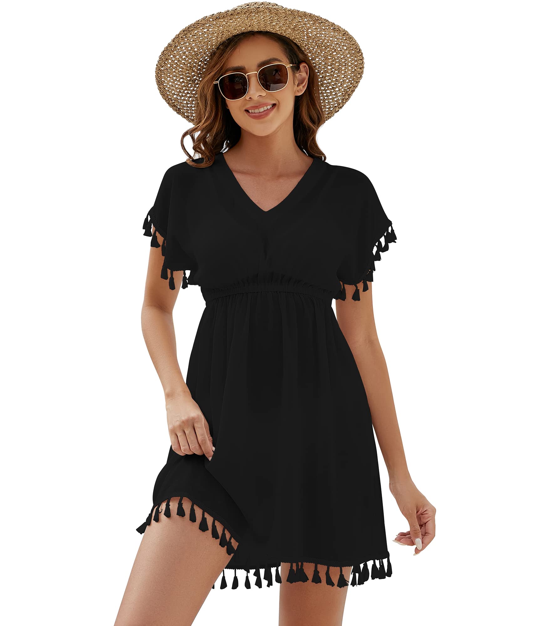 StylSense Strandkleid Damen Sommer Bikini Cover Up Badeanzug Sommerkleider Leicht Strandponcho mit V-Ausschnitt