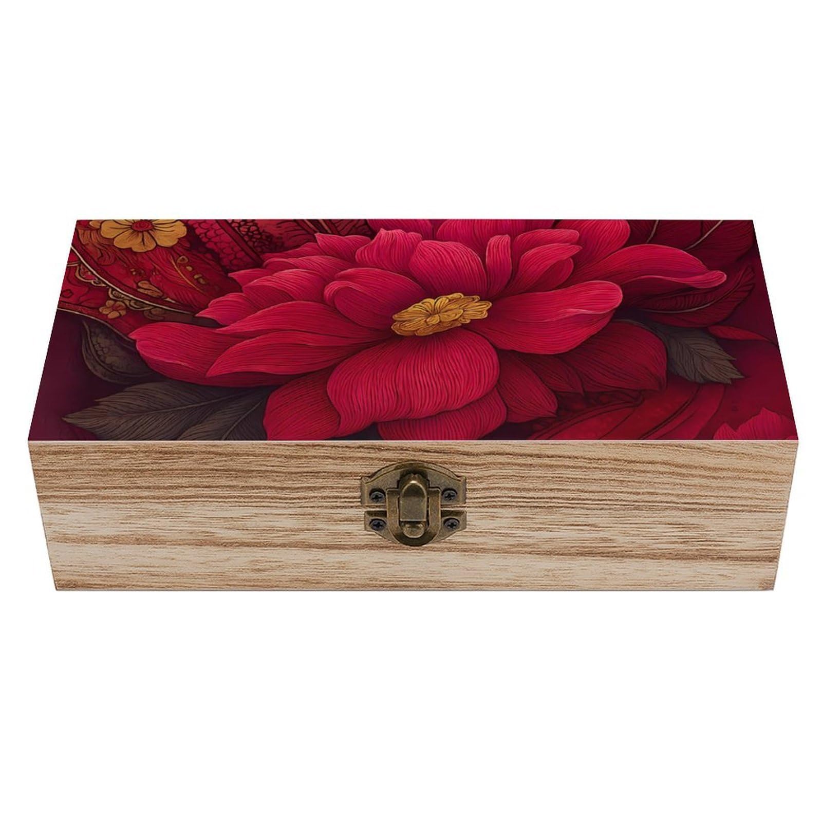 Oudrspo Elegant Pink Flower Retro Wooden Storage Box Keepsake Jewelry Decorative Art Storages Box Gift Boxs