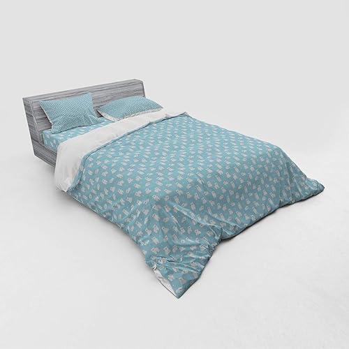 Miniatura 4 de Ambesonne Bear Duvet Cover Set, Cartoon Style Polar Bear Cubs on Sea Inspired Backdrop Arctic Wildlife, 4 Piece Bedding Set with Shams and Fitted