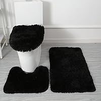 Eanpet Black 3-Piece Bathroom Rug Set: Washable Bath Mat, U-Shaped Shower Rug & Toilet Lid Cover - Soft Fiber Comfort
